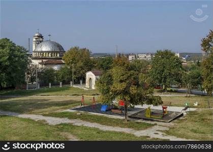 "View to part of Ruse town with "Sveta Petka" church and children ground"