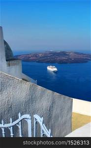 View to Santorini caldera with luxury cruiser ship. View to Santorini caldera