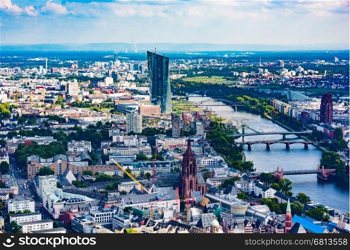 View to skyline of Frankfurt from Maintower in Frankfurt, Germany
