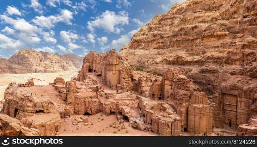 View to the ancient Nabataean Royal tombs and street of Facades, Petra, Jordan