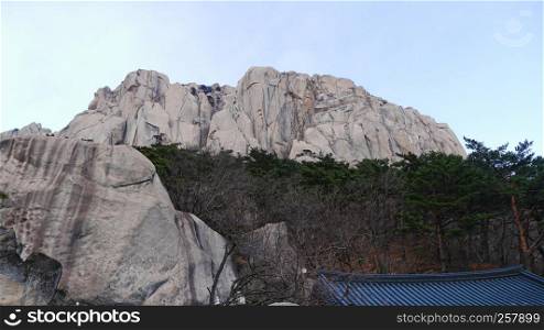 View to the big rock Ulsanbawi in Seoraksan National Park. South Korea