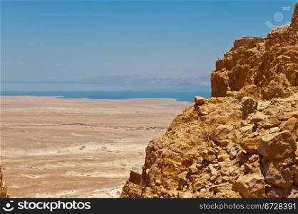 View to the Dead Sea from the Ruins of the Fortress Masada, Israel.