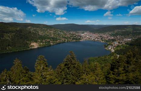 View to the lake of Gerardmer in the Vosges mountains in France