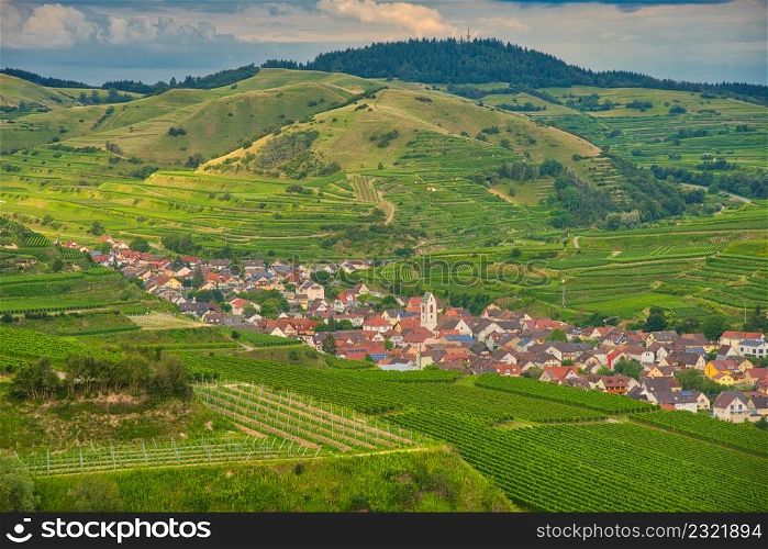 View to the little village of Oberbergen in the Kaisestuhl area in Germany