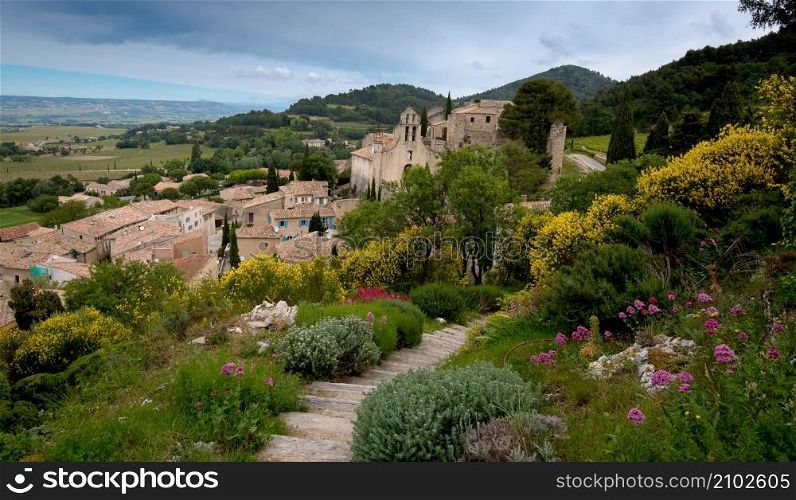 View to the village of Gigondas in Provence in France