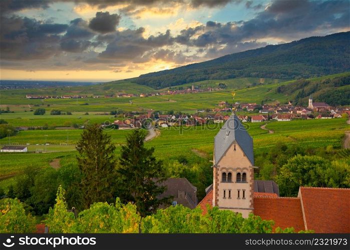 View to the vineyards of Alsace in France