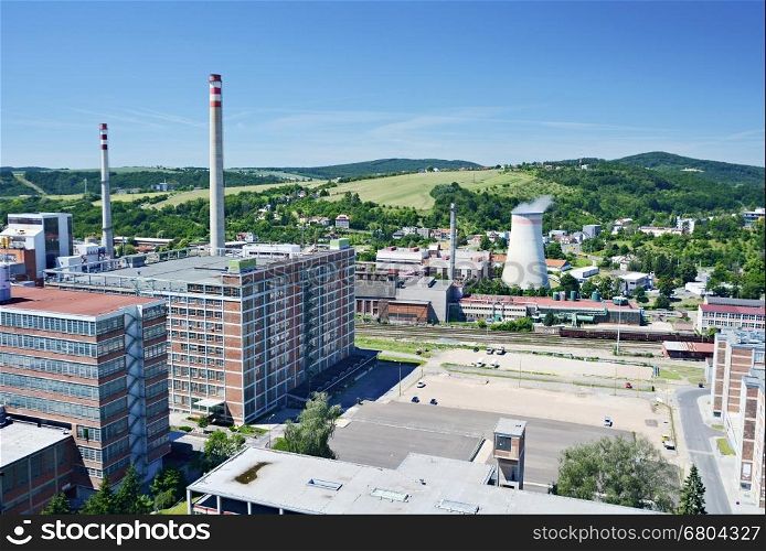 View to the Zlin city, Czech Republic. Industrial district.