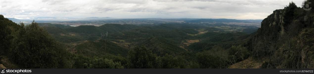 View towards Massis de les Gavarres. Panorama view of Massis de les Gavarres a mountain range in catalonia, spain