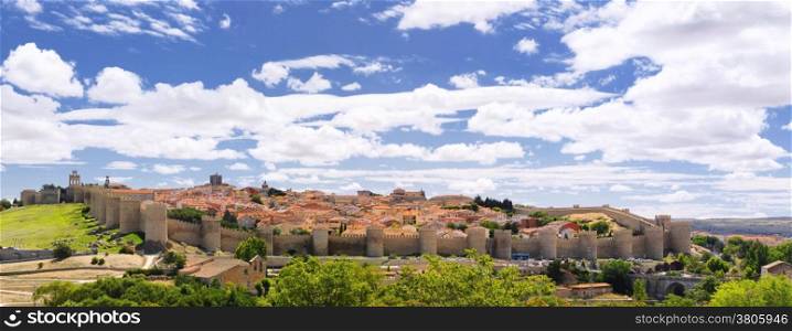 View walls of Avila city in Spain.