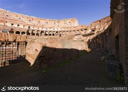 Views of the ancient Roman Coliseum. It is the largest amphitheatre ever built and is considered one of the greatest works of architecture and engineering.