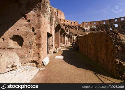 Views of the ancient Roman Coliseum. It is the largest amphitheatre ever built and is considered one of the greatest works of architecture and engineering.