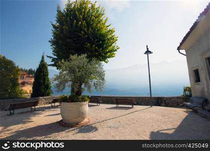 views of the houses and streets in a small town Tremosine at dawn. Italy.