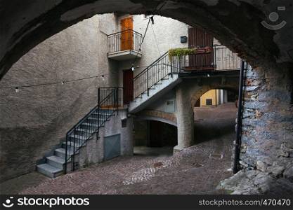 views of the houses and streets in a small town Tremosine. Italy.