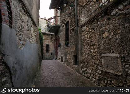 views of the houses and streets in a small town Tremosine. Italy.