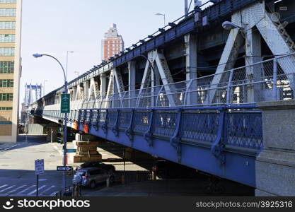 Views of the Manhattan Bridge in New York City, USA.
