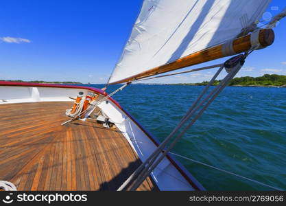 Views of the mast, sails and rigging on the private sail yacht.