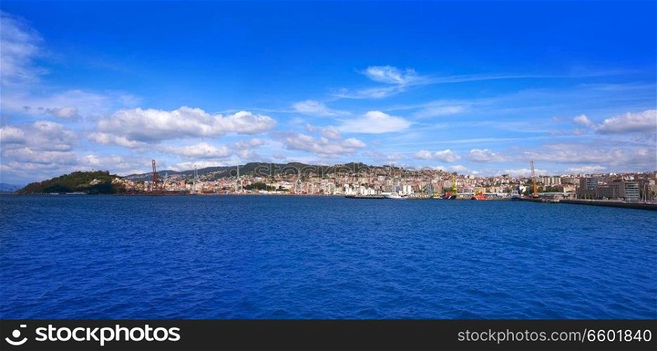 Vigo port skyline view from the sea in Galicia Spain