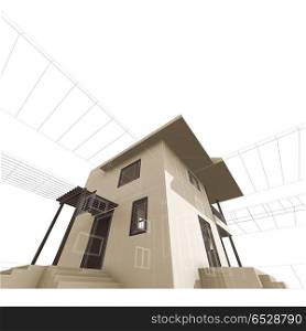 Villa construction 3d rendering. Villa construction. Building design and 3d rendering model my own. Villa construction 3d rendering
