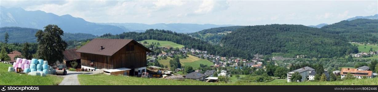 Village and farm houses in valley in Lichtenstein