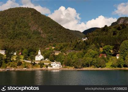 Village at waterfront, Sognefjord, Norway