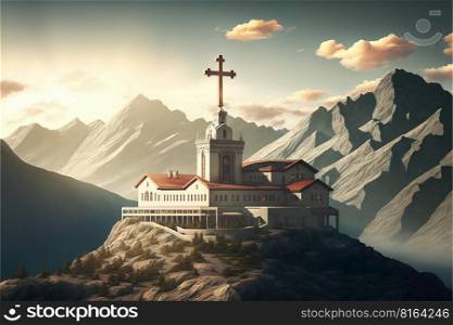 Village church for catholics , community of Christ , Concept of hope , christianity , faith, religion and church online, Generative Ai