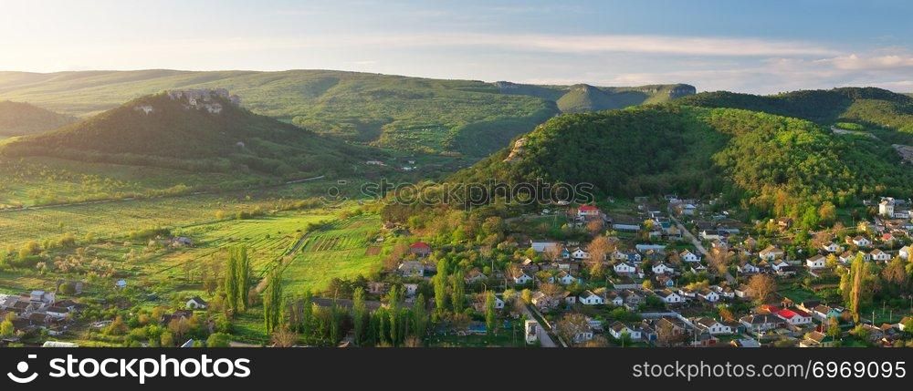 Village in mountain. Nature composition.