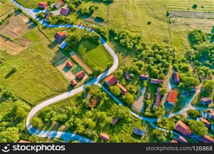 Village in rural Croatia aerial view, Apatovec in Prigorje region