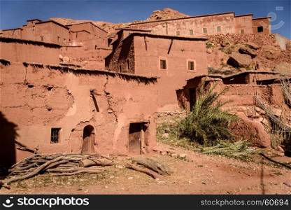 Village in the Atlas Mountains of Morocco. Old village in Morocco, Africa. Atlas Mountains.