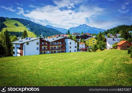 Village in the mountains, Europe, Austria, Seefeld, Alps, luxury ski resort, beautiful cottages, picturesque landscape, travel and tourism concept