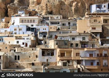 Village Maalula and rock in Syria