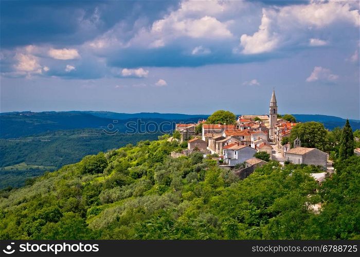 Village of Draguc in green landscape, inland Istria, Croatia