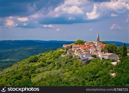 Village of Draguc in green landscape, inland Istria, Croatia