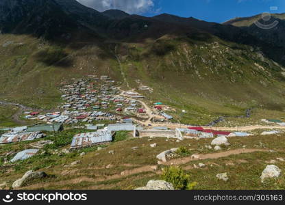 Village of Kavrun plateau or tableland in Kackar Mountains or simply Kackars in Camlihemsin, Rize, Turkey.. Village of Kavrun plateau or tableland in Kackar Mountains