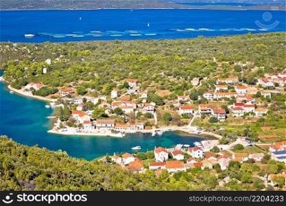 Village of Luka on Dugi Otok island harbor and waterfront panoramic view, Dalmatia region of Croatia 
