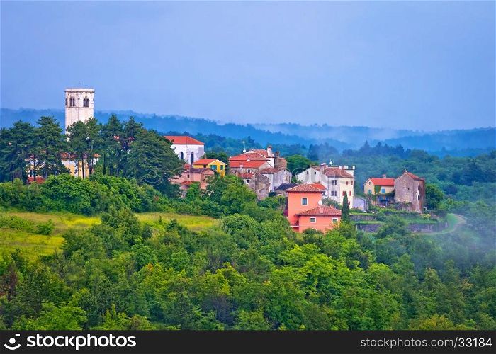 Village of Oprtalj in green hills of Istria, Croatia