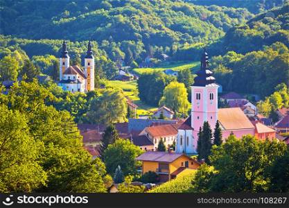 Village of Strigova towers and green landscape, Medjimurje region of Croatia