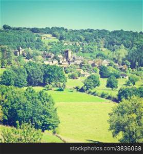 Village Surrounded by Fields and Pasture in the French Limousen, Instagram Effect