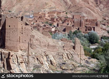 Village with casbahs in Bulman Dodes valley in Morocco