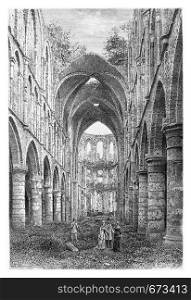 Villers Abbey Ruins in Wallonia, Belgium, drawing by Benoist based on a photograph, vintage illustration. Le Tour du Monde, Travel Journal, 1881