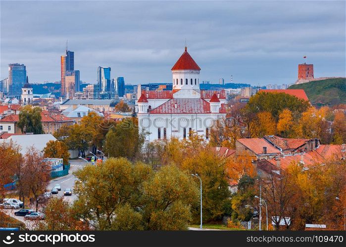 Vilnius. Aerial view of the city.. A view of the historical center of Vilnius from the hill. Lithuania.