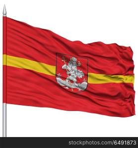 Vilnius City Flag on Flagpole, Capital City of Lithuania, Flying in the Wind, Isolated on White Background