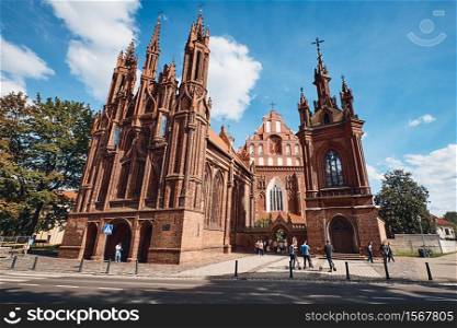 VILNIUS, LITHUANIA - SEP 7, 2019: An Exterior of St. Anne&rsquo;s Church in Vilnius City, Lithuania