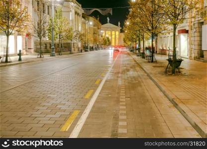 Vilnius. Night Street.. Street in night lighting in the historic center of the old town. Lithuania. Vilnius.