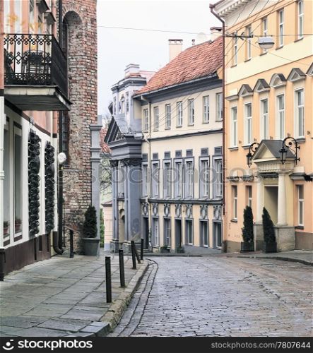 Vilnius oldtown street in a rainy day