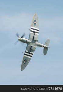 Vinatge World War Two, British Supermarine Spitfire mark 9 in flight.