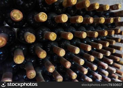 vineyard cellar with old bottles. Wine bottles from cellar