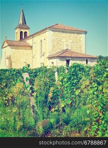 Vineyard on the Background of Church in France, Instagram Effect