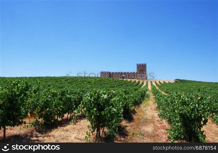 Vineyards and old castle in Alentejo region,Portugal