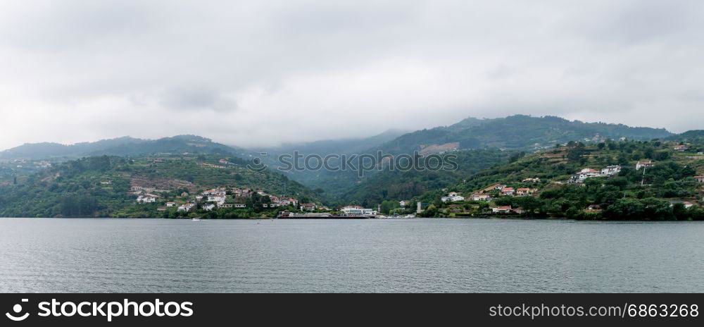 Vineyards are on a hills, view of Douro Valley, Portugal.