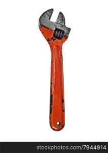 vintage adjustable wrench over white, clipping path